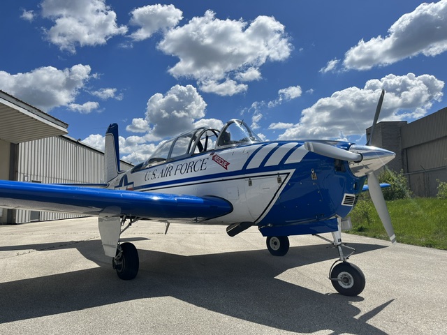 Restored vintage U.S. Air Force training aircraft on static display